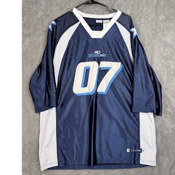 Athletic Works Mens Jersey 07 Blue White V Neck Short Sleeve - Picture 1 of 5
